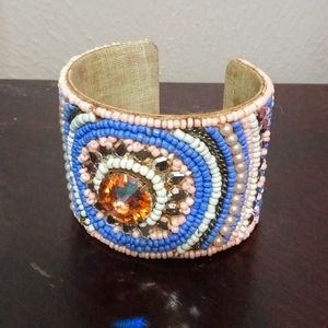 Egyptian tribal seed bead bib necklace cuff bracelet set statement piece